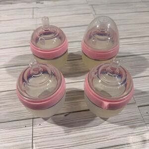 Comotomo 5oz Pink Silicone Baby Bottles Anti-Colic Wide Neck Set of 4